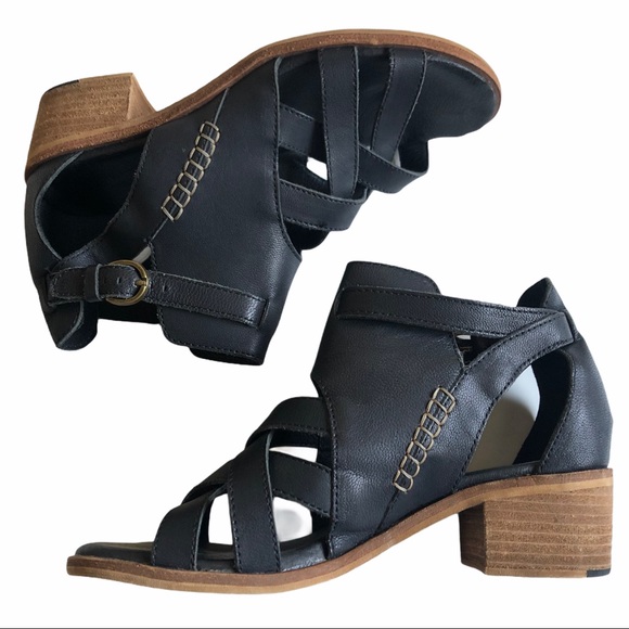 ANTHROPOLOGIE GEE WAWA Black Leather Shalma Heeled Sandals 9 - Picture 2 of 7